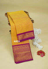 Mango Yellow - Karthigai silk cotton plain body with annam yanai border